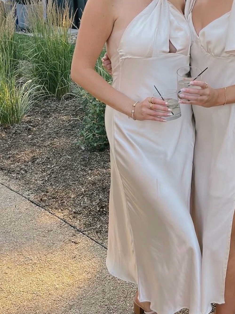 Billy J Bridesmaid Satin Halter Midi Slip Dress - Ivory/Champagne